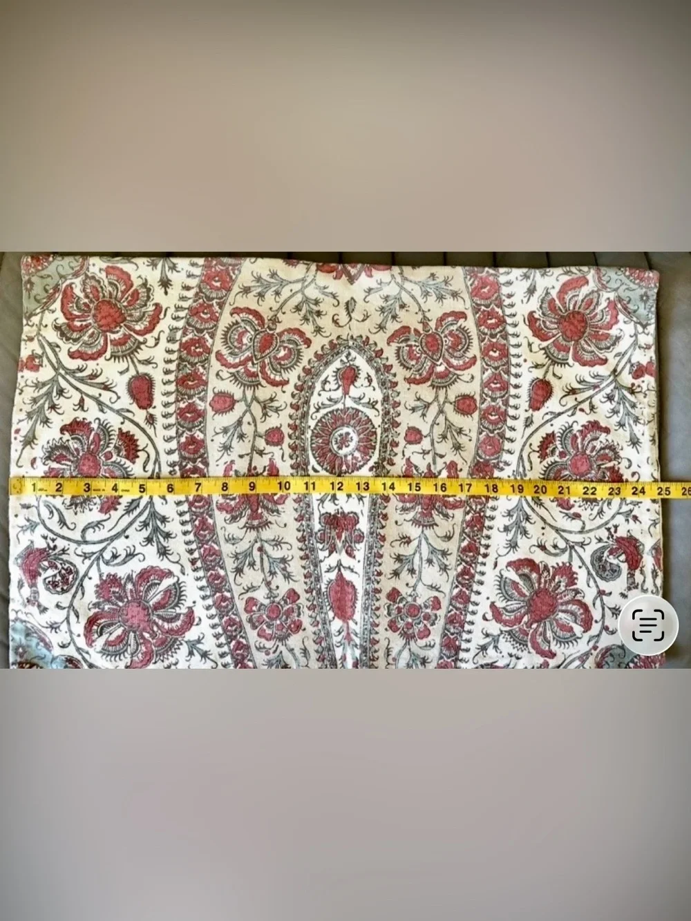 Pottery Barn Cotton Pillow Sham Red & Cream Floral Paisley Tribal Print 25 x 16